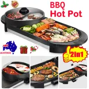 Large Electric 2in1 BBQ Grill Hot Pot Barbecue Oven Non Stick Smokeless Hotpot