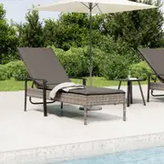 Sun Lounger with Cushion Grey Poly Rattan vidaXL