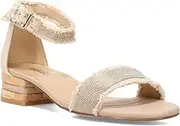[VANELi] Womens Helee Rhinestone Ankle Strap Casual Sandals Casual Low Heel 1-2" - Beige