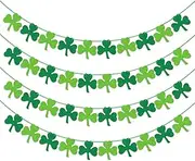 St Patrick’s Day Decorations 4PCS Felt Shamrock Garland Banner, Shamrock Clover Garland Banner for St Patrick’s Day Decor, Dark Green Light Green for Irish Party Supplies