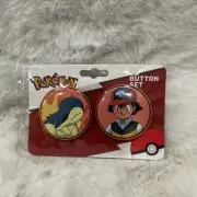 POKEMON BUTTON SET Ash Ketchum And Cyndaquil 2023 Box Lunch BIOWORLD