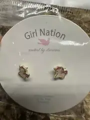 Girl Nation Post Pierced Earrings Unicorns New on Card