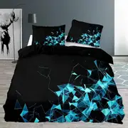 v2264 Bed Sheets Black Duvet Cover Queen Size,Bedroom Abstract Blue Geometric Pattern Quilt Cover with Pillowcase Bedding Set 3-Piece Bedding Set (1