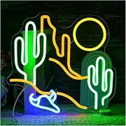 Hanging Art Neon Signs Desert Cactus Neon Sign Decor Sun LED Light Cactus for Home Bedroom Living Room Hotel Bar USB Powered 35cm×33cm
