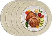 Enaskv Round Placemats Set of 4, Faux Leather Heat Resistant Place Mats Reversible Waterproof Oil-Proof Non-Slip Wipeable Mat for Kitchen Dining Table Indoor Outdoor, Beige