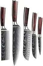 TooToo 5pcs Japanese Kitchen Knives Damascus Chef Knife Set Steel Chef Cleaver Knife