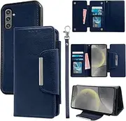 [Furiet] Trifold Wallet Case for Samsung Galaxy S23 FE 5G with Detachable Magnetic Flip Purse Wrist Strap Card Holder Luxury PU Leather Stand Accessories Cell Phone Cover for S 23 EF S23FE 23S Blue