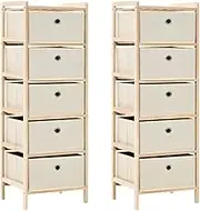 Storage Racks with 5 Fabric Baskets - Beige Cedar Wood Home Organization