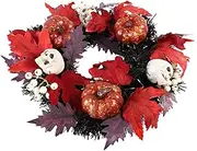 Cabilock 1Pc Halloween Skull Pumpkin Wreath Decor Simulated Maple Leaf Garland Halloween Hanging Garland for Spooky Home Party Decorations No Lamp