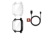 For Garmin Venu SQ Shockproof Clear TPU Case Full Cover Screen Protector-For Garmin Venu SQ-Case+Charger Cable-Clear