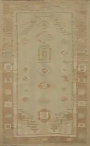Neutral Kilim Rug 4x6 Flat-weave Vintage Inspired Geometric for Elegant Interior