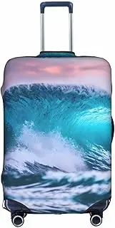 [HTTUP] Blue Ocean Wave Print Practical Elastic Washable Travel Luggage Cover with Concealed Zipper for Suitcases, White, Large