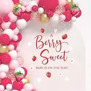 SANDOO A Berry Sweet Baby is On The Way Decal for Arch Balloon Peel and Stick - Berry Sweet Baby Shower Decorations,Strawberry Baby Shower Decorations Sticks for Backdrop,Gender Reveal Party Supplies