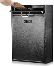 Yaocom Wall Mount Mailbox with Combination Lock Large Locking Security Mailbox for Outside Secured Mail Drop Lockable Hanging Metal Postbox Collection Box(Black,16.2 x 11.2 x 4.7 Inches)