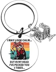 [Aisity] Chicken Gifts for Chicken Lover Funny Chicken Keychain for Women Men Chicken Lady Gifts Cute Chicken Themed Gifts for Him Her Teen Boys Girls Cool Chicken Stuff, Silver