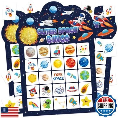 Leezead Space Bingo Game, 24 Players Outer Space Bingo Cards for Birthday Par