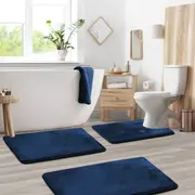 Bathroom Rugs Memory Foam Bath Mat Set for Bathroom, Non Slip Absorbent Velvet - Fast Drying –Bathroom Rug and Contour Rug Set 3 Piece -Navy
