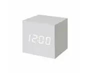 Wooden Led Digital Alarm Clock, Digital Cube Clock With Date And Temperature Display, Usb/Battery Plug (White)