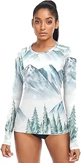 [RPLIFE] Soft Watercolor Mountains Pastel Green Womens SPF Tops Running Shirt, UPF Shirt Women Summer