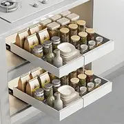 Uandhome Pull Out Cabinet Organizer,Extendable Slide Out Drawer Storage Shelves for Kitchen Cupboard with Adhesive Film,Roll Out Shelf Storage for Kitchen Base Cabinet Organization,Pantry,Bathroom (S)