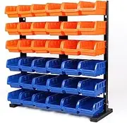 HORUSDY 36-Bin Freestanding Storage Rack with Metal Frame | Heavy-Duty Parts Organiser for Garage, Workshop & Shed | Tool Bin Rack for Screws, Nuts, Bolts (63x23x65cm)