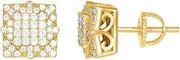 [JewelryWeb] 925 Sterling Silver Mens Yellow tone CZ Simulated Diamond Square Kite Stud Earrings 9.2x9.2mm Wide Earring for Men