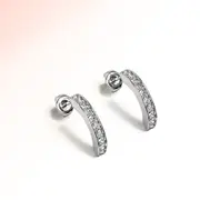 White Gold Semi Circle Curve Earrings Embellished With SWAROVSKI® Crystals