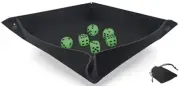 Dice Rolling Tray Folding Black Felt Mat + (6) 16mm Glow Dark Dice w/Pouch Set