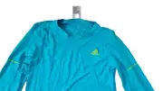 Adidas Aqua Blue Neon Lime Running Top ClimaCool Performance Stretch Long S XS