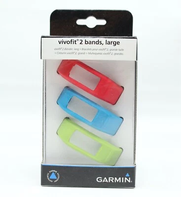 NEW Garmin Vivofit 2 Bands Large Assorted Red Blue Green 3 Pack NIB Watch Band