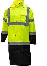 Class 3 Rainwear Reflective Hi-Viz Black Bottom Long Rain Coat RC-CLA3-LM22 (Small, Lime)