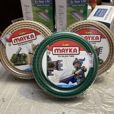3 X Zuru Maya Toy Block Tape 2-Tan| 1-Green 2M/6.5ft | Remove & Reuse