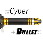 KiWAV Motorcycle Cyber Grips Gold with Bullet Bar Ends Gold/Silver