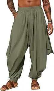 [PASLTER] Mens Harem Pants Linen Yoga Beach Baggy Summer Boho Aladdin Genie Pants