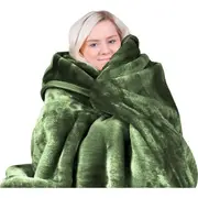 Laura Hill 600GSM Faux Mink Blanket Double-Sided Queen Size Soft Plush Bed Throw Rug 220 X 240cm - Green