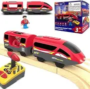 TOPLIVING Wooden Train Accessories, Battery Operated Locomotive Train, Remote Controlled Train for Track Set, Traction Vehicles with Powerful Motor, Suitable for All Major Brand Track Systems
