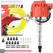 MAS Performance HEI Distributor & 8mm Spark Plug Wires & Free 170072 Pigtail Wire Harness Combo Kit W/65k Coil Replacement For Jeep AMC SBC/BBC V8 290 304 343 360 390 401 (Red HEI Kit)