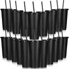Tumbler with Straw and Lid 24 oz Reusable Plastic Cups with Lids (Black,30 Sets)