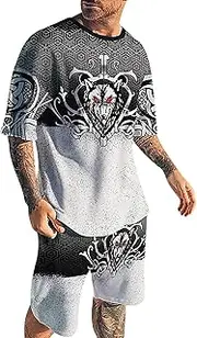 [Generic] Men Tuxedo Suit Slim Fit and Shorts Two Tracksuit Set Fashion Print Short Sleeve Casual Shirt Short Pants Outfits Champagne Men Suit