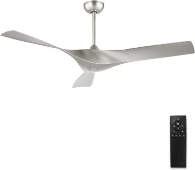 ACOZ 52" DC Ceiling Fan No Lights with Remote Control, Brushed Nickel Ceiling