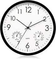 Large Outdoor Indoor Clock, Outdoor Clock Waterproof,Garden Clock Outdoor Waterproof Clock with Thermometer Hygrometer 12 Inch Retro Metal Wall Clock for Patio Pool Yard Black