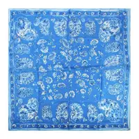 在飛比找momo購物網優惠-【LANVIN 浪凡】手繪風格花鳥森林方型絲巾(藍色)