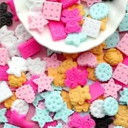 30 Mixed Color Flatback Resin Assorted Shape Cookie Biscuit Cabachons Crafts DIY