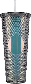 710ml Plastic Straw Cup Rhinestone Rivet Cup Double-Walled Water Tumbler with Lid Travel Mug Large Capacity for Home & Outdoor