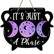 Deroro Purple Halloween Moon Phase Cauldron Door Sign Witch Solar Eclipse Wo...