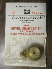 Tradeship Slot Car Bevel Gear Set 2:1 - 1/8" Shaft w Adapter For 3/32" Shaft