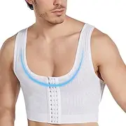 [WUJNANG] Slimming Upper Sleeves Compression Garment Crop Top Posture Corrector Body Shaper Back Support Vest for Men,Beige-Medium