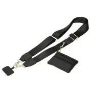 Phone Strap with Wallet and Patches for Travel Shopping, Black
