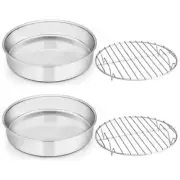 8-inch Round Cake Pan with Rack Set, Stainless Steel Cake Pans Tins and Bakin...