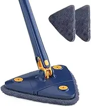Rotatable Adjustable Cleaning Mop, 360 Degree Extendable Triangle Mop 2 Reusable Mop Pads Long Handle Microfiber Dust Mop for Wall, Ceiling,Window and Baseboard Cleaner (A)